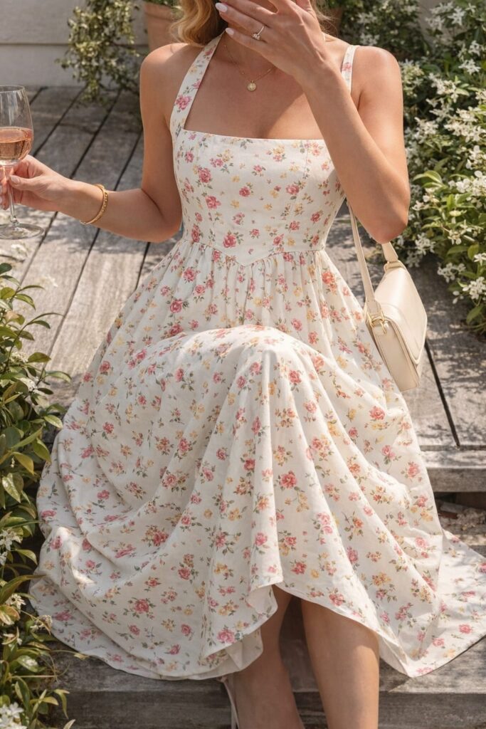 Women's Summer Floral Halter Midi Dress 2026 Sleeveless Off Shoulder High Waist Flowy Casual Beach Long Dresses