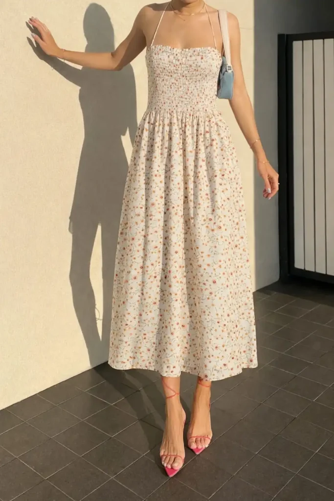 Femine strappy summer dress perfect for picnic or warm weather outfits