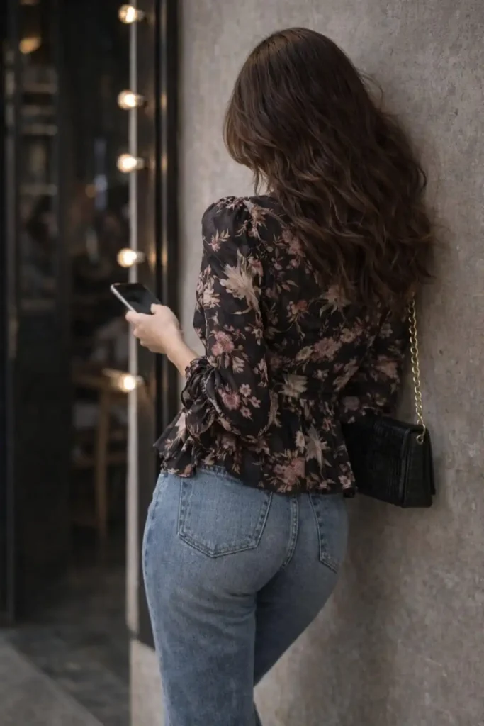 Floral linen blend blouse outfit soft femine casual street style look