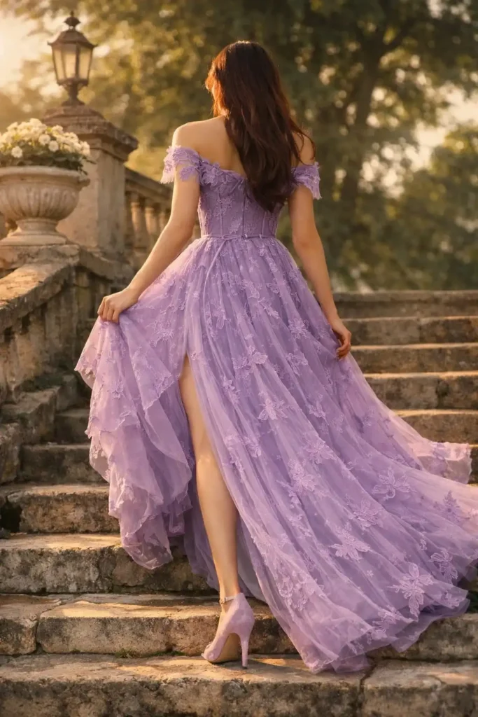 Lavender butterfly prom dress tulle gown