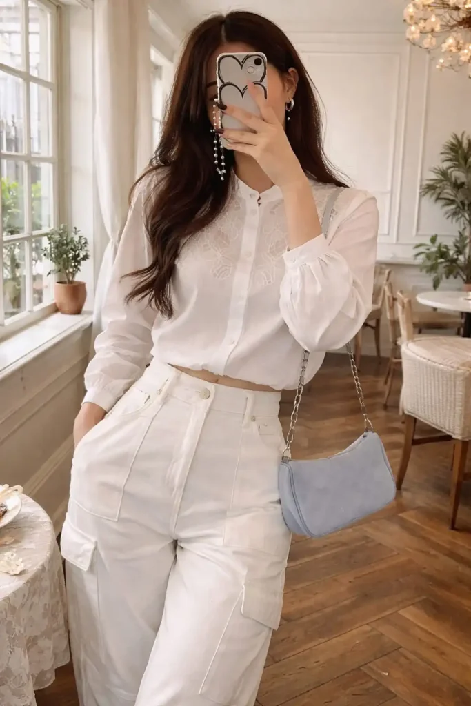 Linenblend blouse outfits minimal white aesthetic summer style