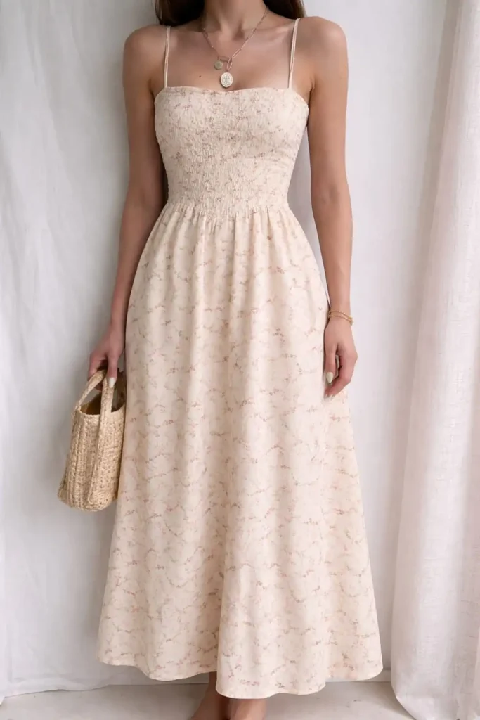 minimal floral cotton strappy summer dress perfect for effortless summer outfits