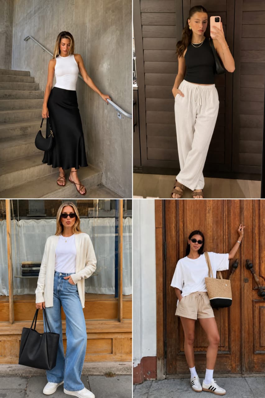 Woman wearing versatile summer capsule wardrobe essentials with neutral clothing pieces and timeless accessories for 2026